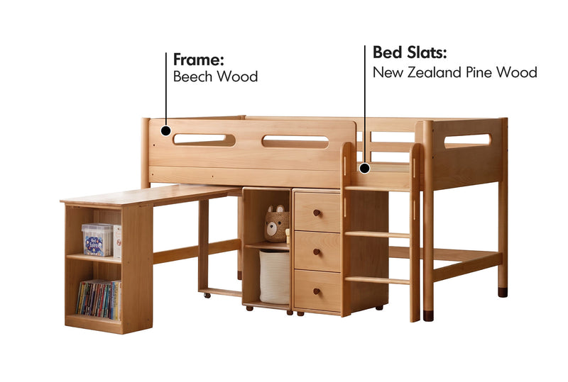 more material details of Scandinavian Beech Wood Kids Storage Bed With Study Desk MATCHSTICK