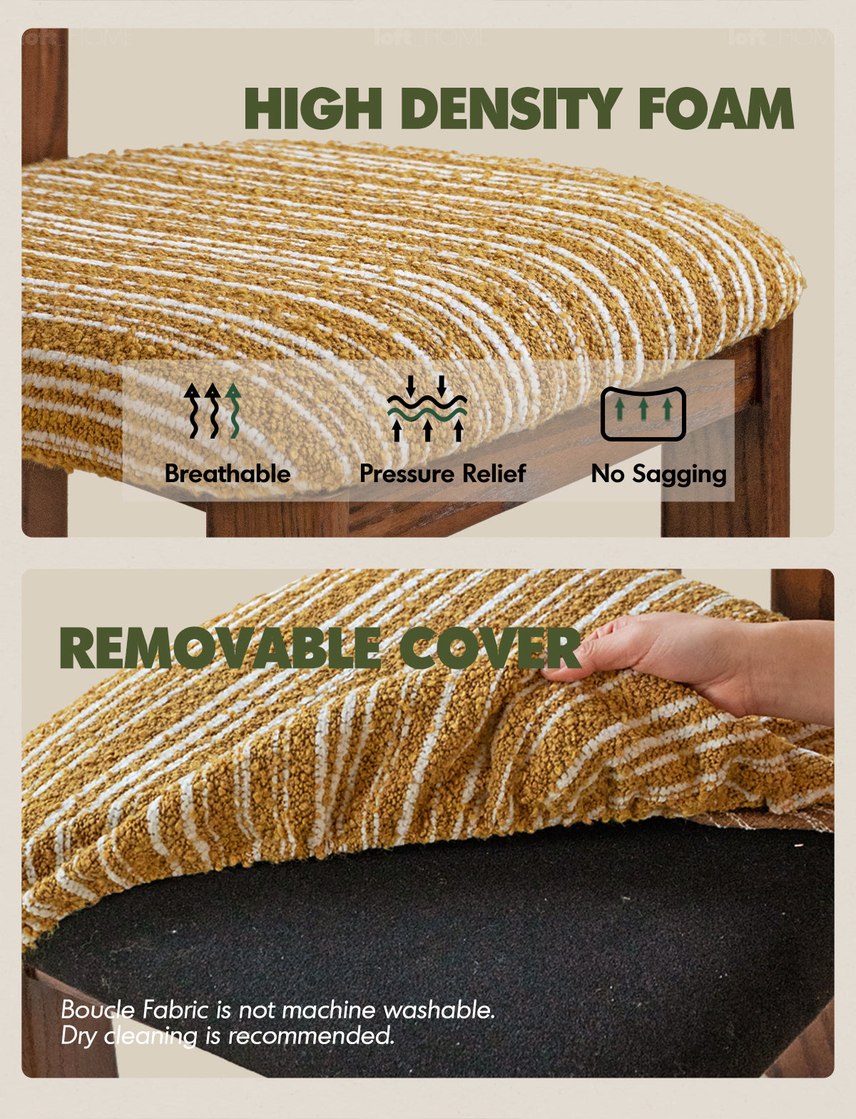 more product details and feature of Bauhaus Boucle Fabric Dining Chair ROMA