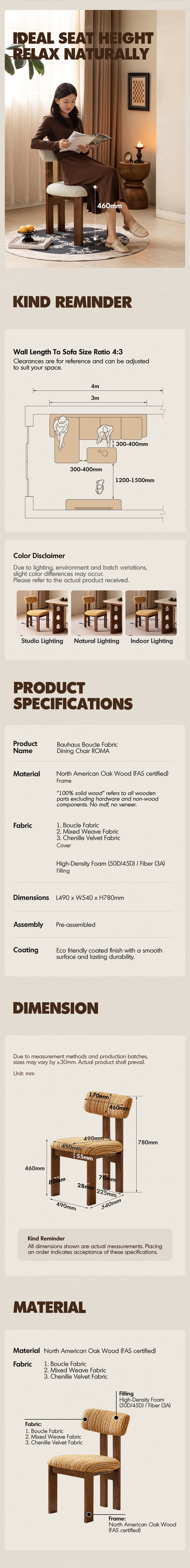 more product details and feature of Bauhaus Boucle Fabric Dining Chair ROMA