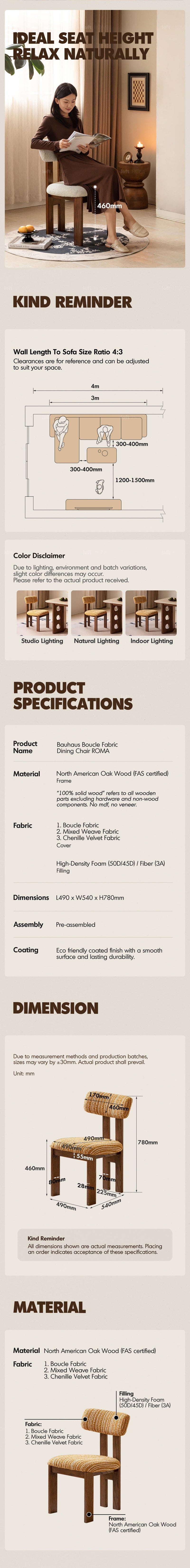 more product details and feature of Bauhaus Boucle Fabric Dining Chair ROMA