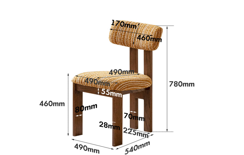 dimension detail diagram of Bauhaus Boucle Fabric Dining Chair ROMA