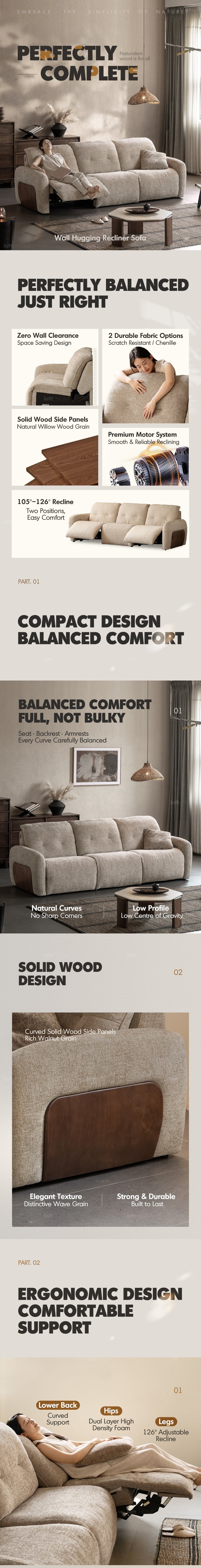 more product details and feature of Cream Chenille Velvet Fabric Recliner 2 Seater Sofa MELLOW