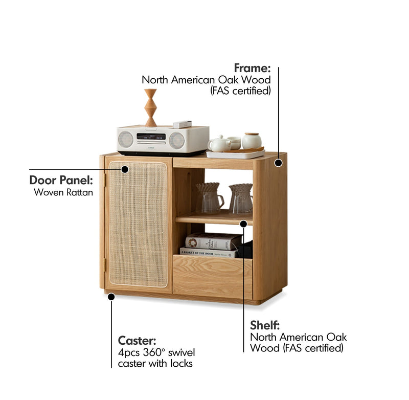 more material details of Scandinavian Oak Wood Wheel Tea Side Table VINE