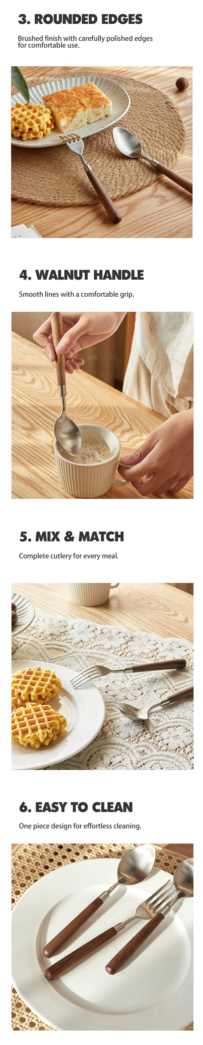 more product details and feature of Japandi Walnut Wood 304 Stainless Steel Spoon and Fork 2IN1 Set WOODLAND