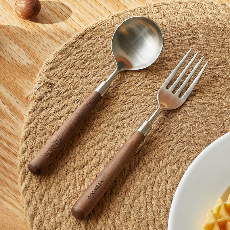 more color details of Japandi Walnut Wood 304 Stainless Steel Spoon and Fork 2IN1 Set WOODLAND