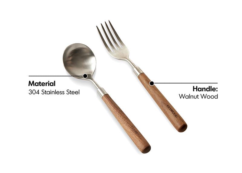 more material details of Japandi Walnut Wood 304 Stainless Steel Spoon and Fork 2IN1 Set WOODLAND