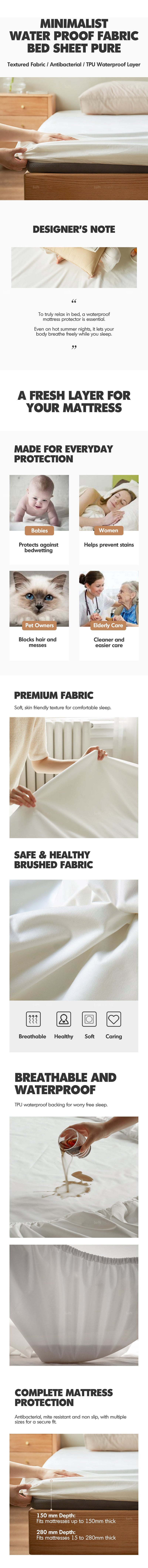 more product details and feature of Minimalist Water Proof Fabric Bed Sheet PURE