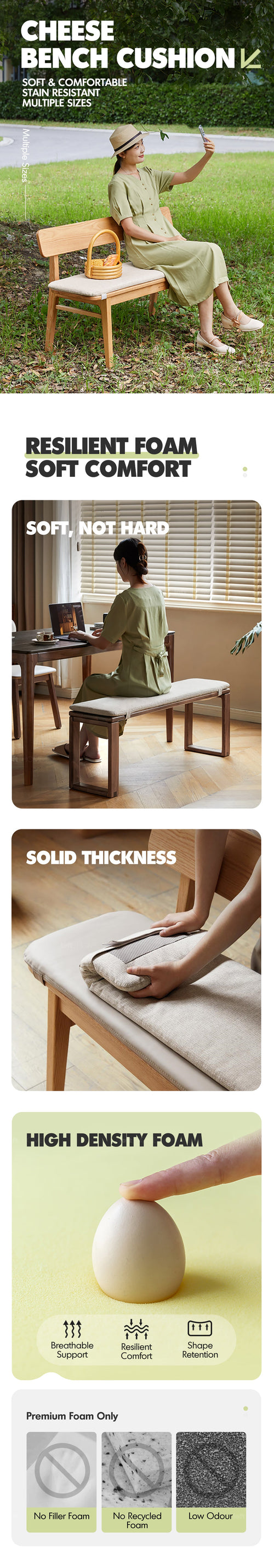 Scandinavian Removable Padded Bench Cushion CHEESE Good to Know Preview-1
