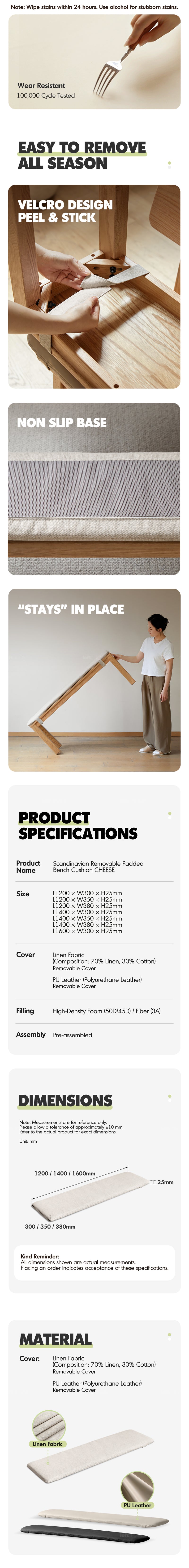 more product details and feature of Scandinavian Removable Padded Bench Cushion CHEESE