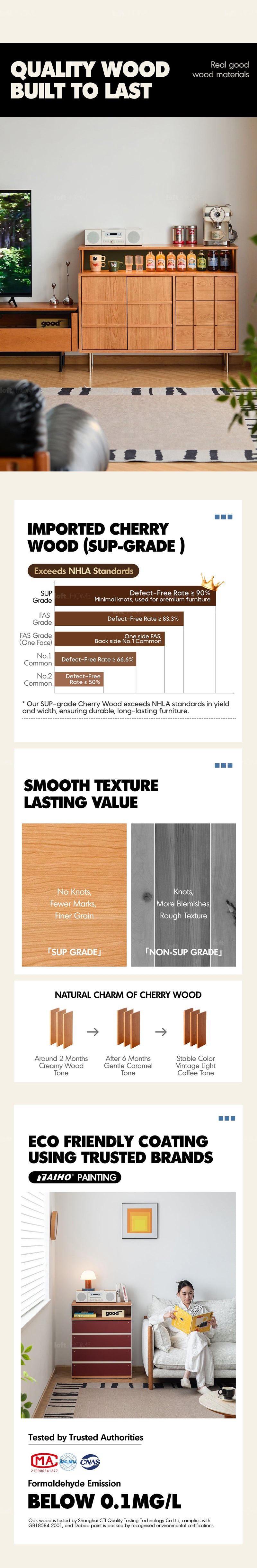 more product details and feature of Scandinavian Cherry Wood Side Cabinet BLUE MOUNTAIN