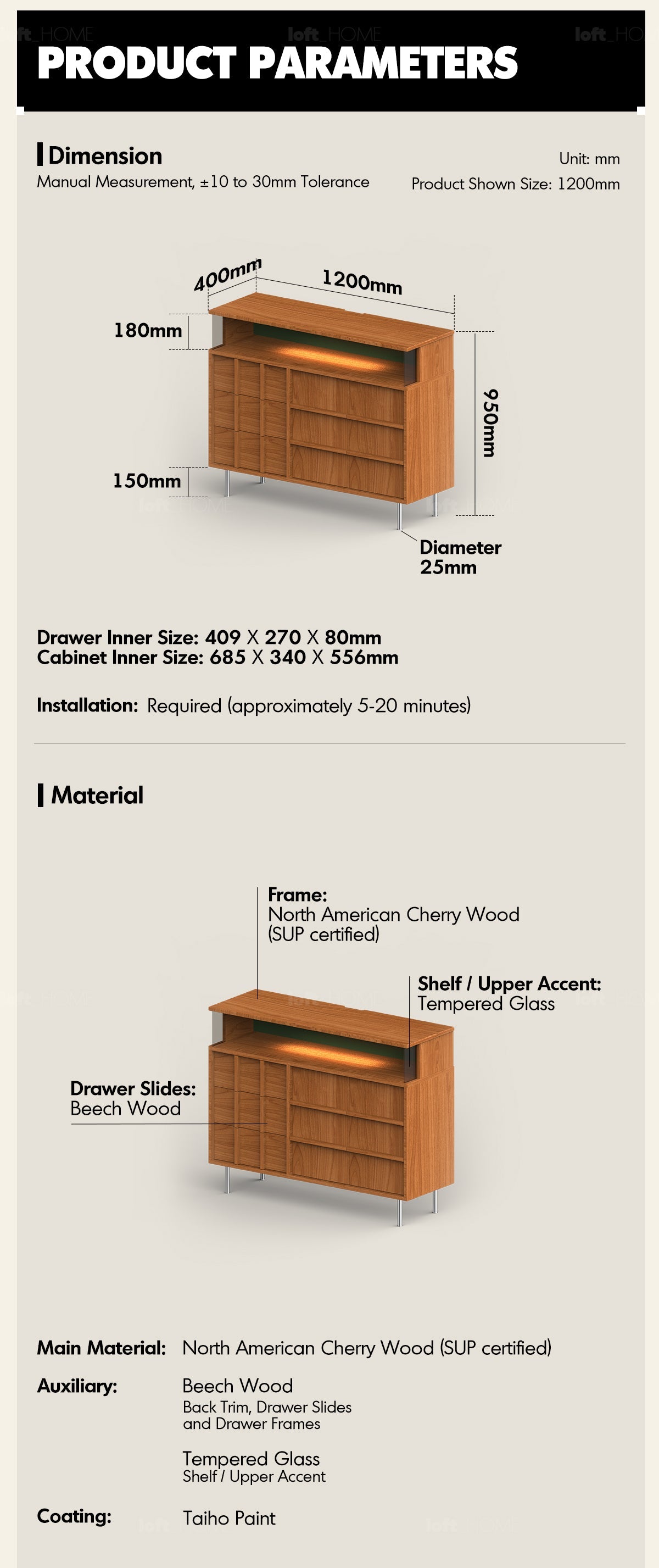 more product details and feature of Scandinavian Cherry Wood Side Cabinet BLUE MOUNTAIN