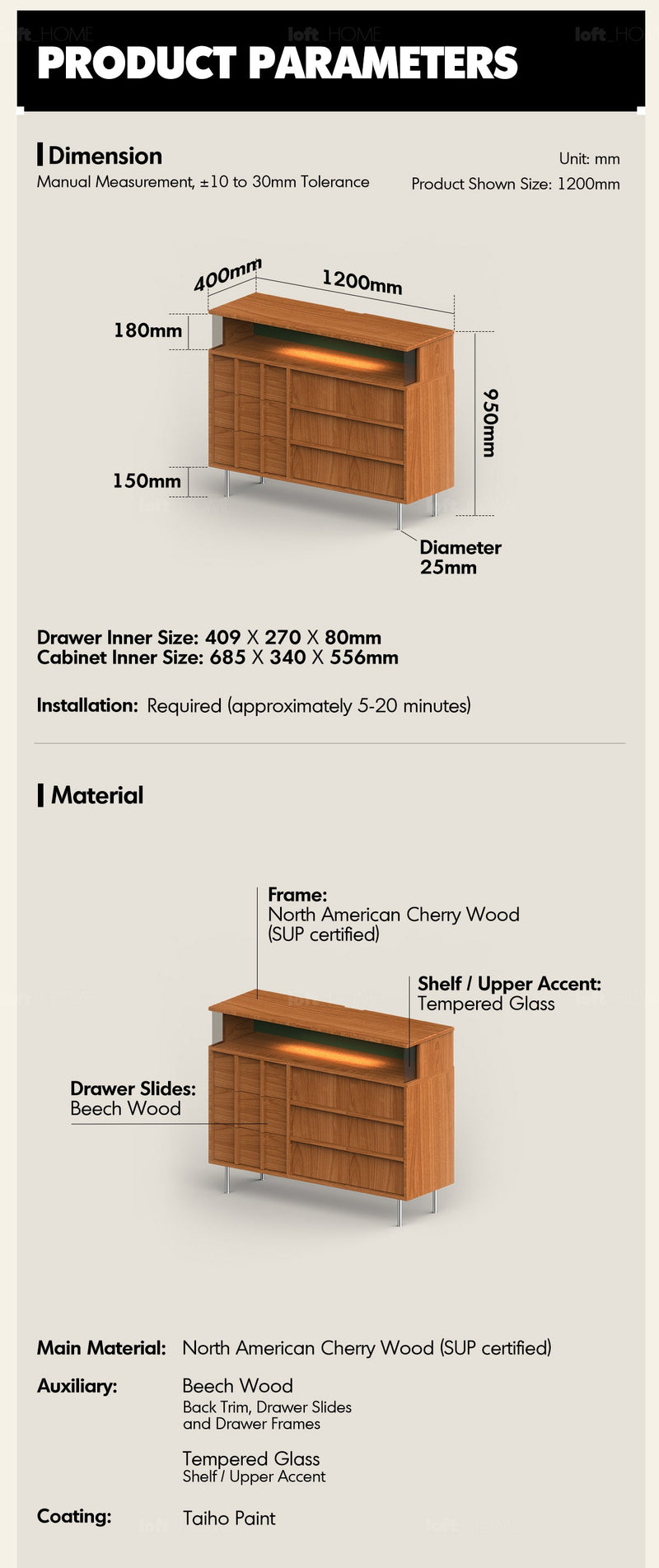 more product details and feature of Scandinavian Cherry Wood Side Cabinet BLUE MOUNTAIN