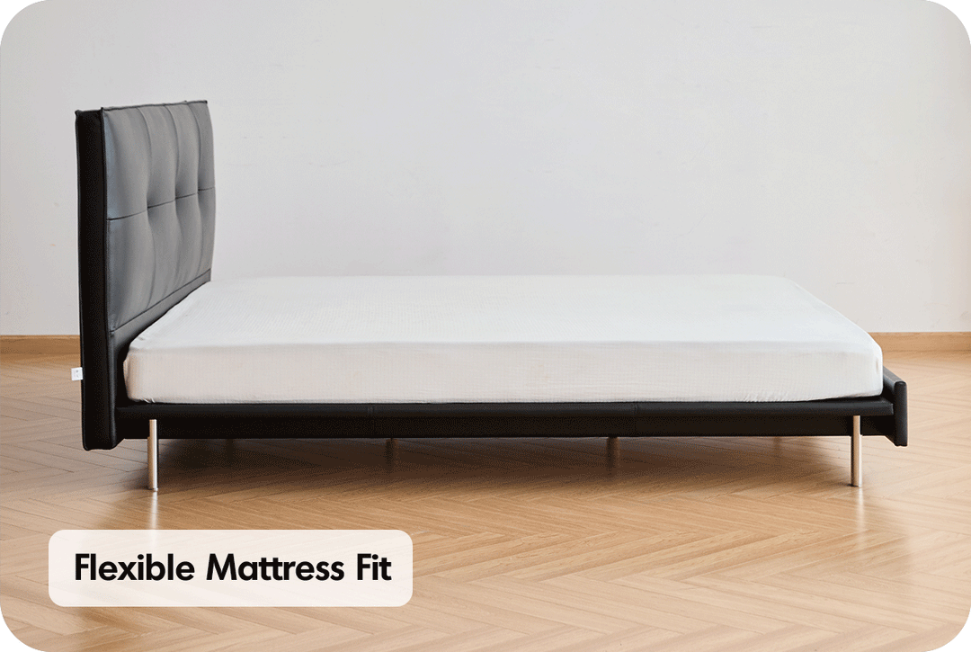 Bauhaus genuine leather bed skillful in panoramic view.