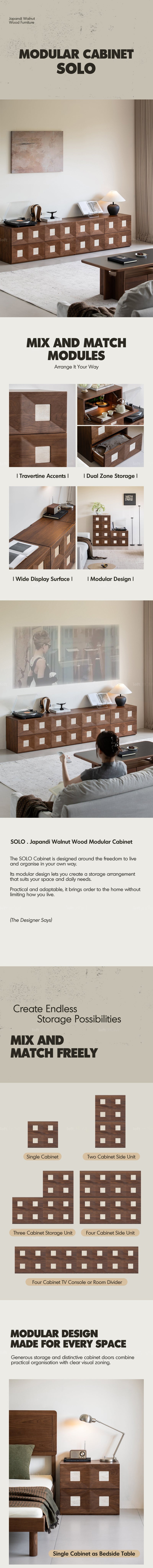 more product details and feature of Japandi Walnut Wood Modular Cabinet SOLO