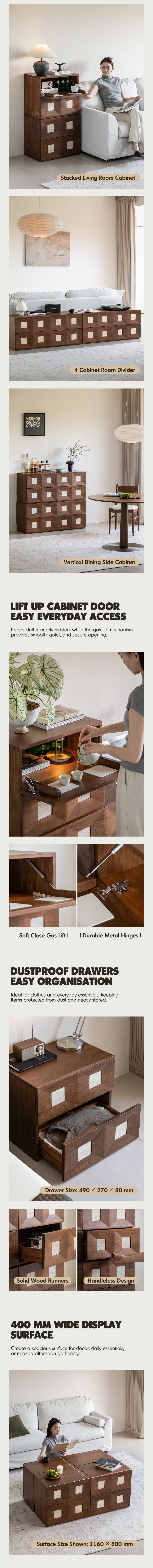 more product details and feature of Japandi Walnut Wood Modular Cabinet SOLO