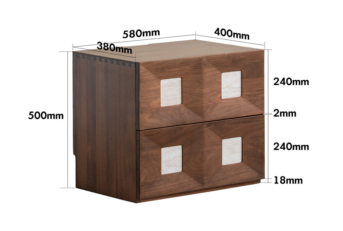 dimension detail diagram of Japandi Walnut Wood Modular Cabinet SOLO