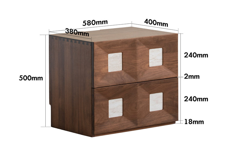dimension detail diagram of Japandi Walnut Wood Modular Cabinet SOLO