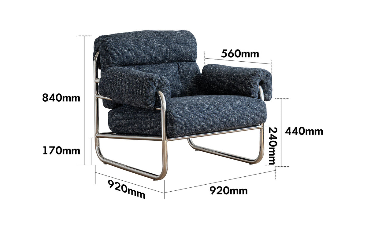 dimension detail diagram of Bauhaus Mix Weave Fabric 1 Seater Sofa BECCA