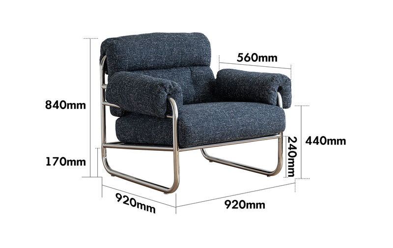 dimension detail diagram of Bauhaus Mix Weave Fabric 1 Seater Sofa BECCA