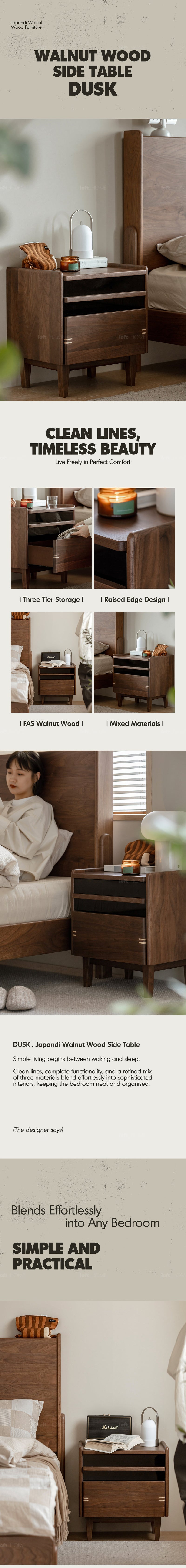 more product details and feature of Japandi Walnut Wood Side Table DUSK