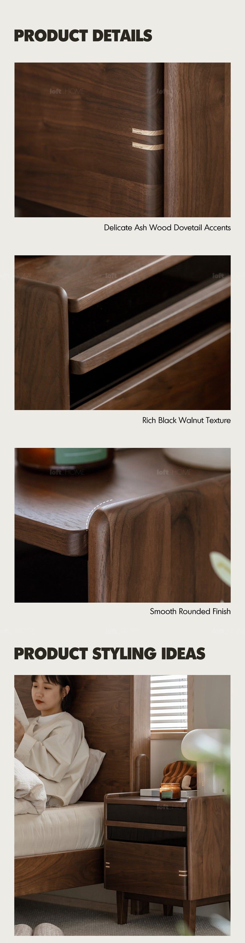 more product details and feature of Japandi Walnut Wood Side Table DUSK
