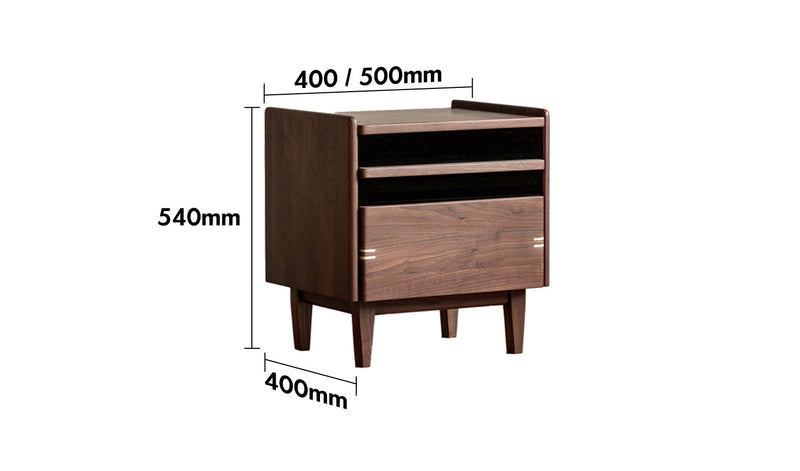 dimension detail diagram of Japandi Walnut Wood Side Table DUSK
