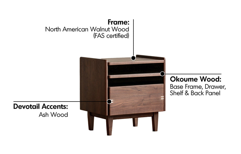 more material details of Japandi Walnut Wood Side Table DUSK