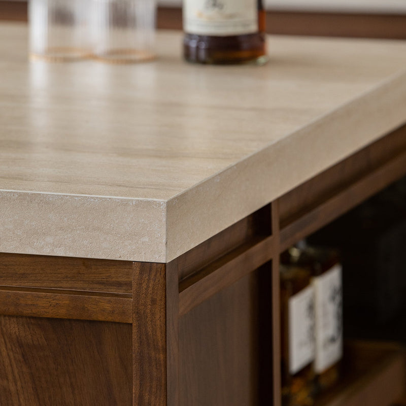 more color details of Japandi Walnut Wood Sintered Stone Island Dining Table With Cabinet AXIS