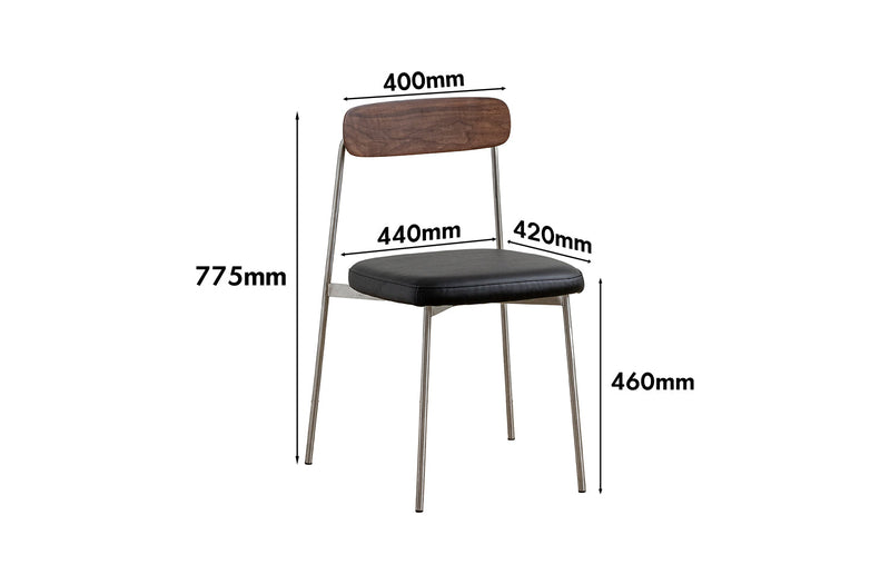 dimension detail diagram of Bauhaus Walnut Wood Dining Chair WIENER