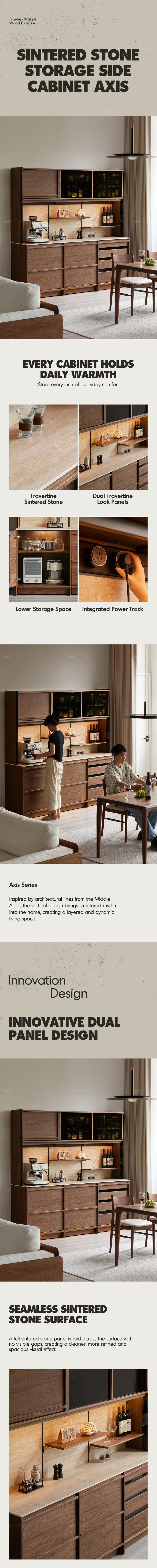 more product details and feature of Japandi Walnut Wood Sintered Stone Storage Side Cabinet AXIS
