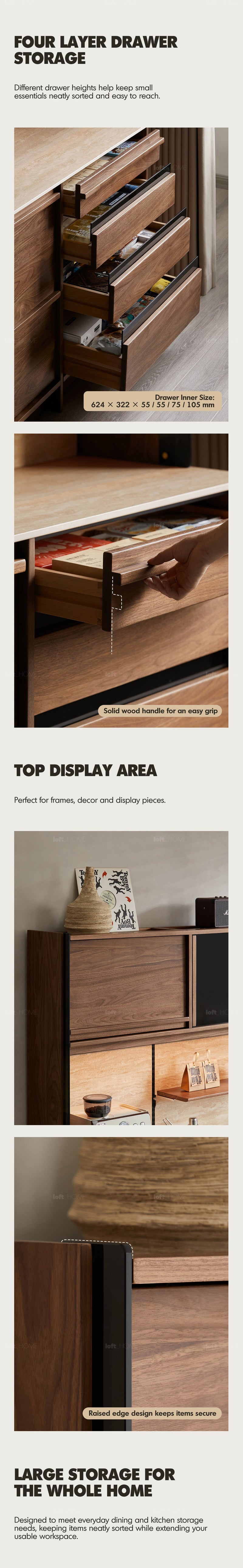 more product details and feature of Japandi Walnut Wood Sintered Stone Storage Side Cabinet AXIS