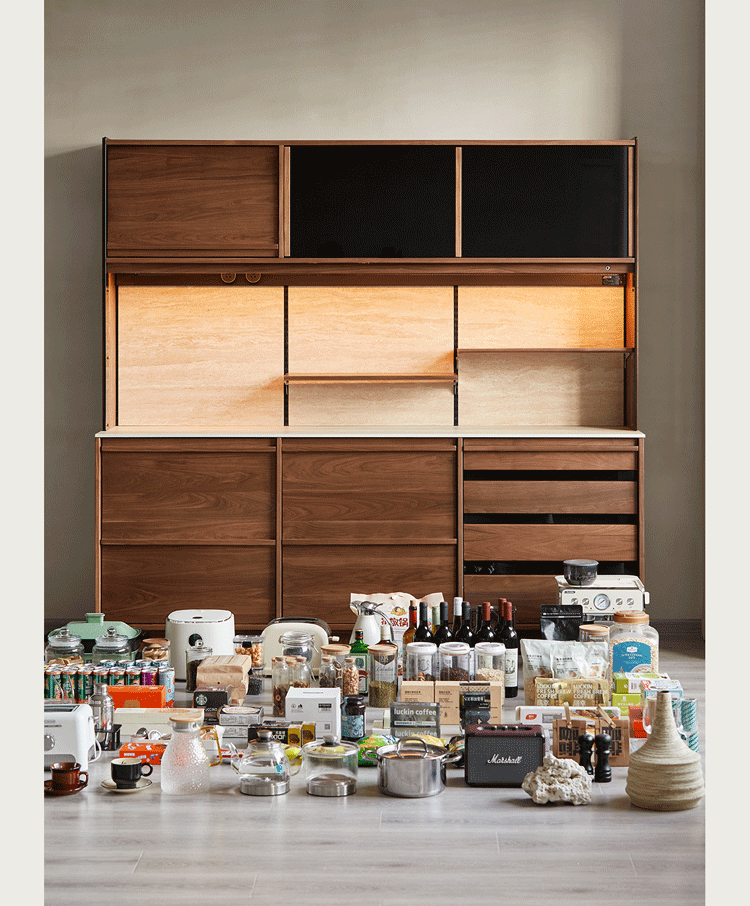 Japandi walnut wood sintered stone cabinet axis detail 1.