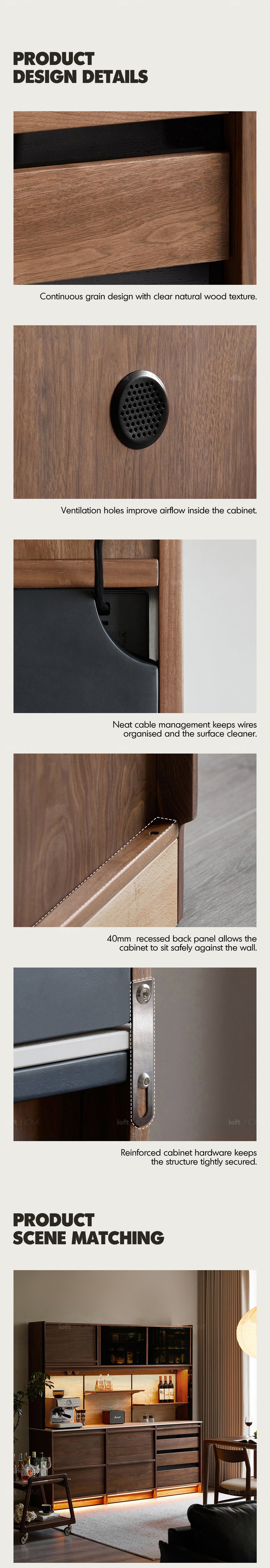 more product details and feature of Japandi Walnut Wood Sintered Stone Storage Side Cabinet AXIS