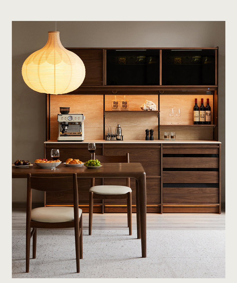 more product details and feature of Japandi Walnut Wood Sintered Stone Storage Side Cabinet AXIS