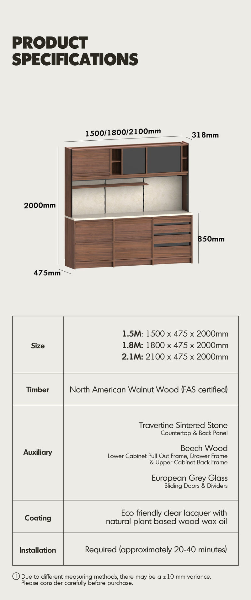 more product details and feature of Japandi Walnut Wood Sintered Stone Storage Side Cabinet AXIS