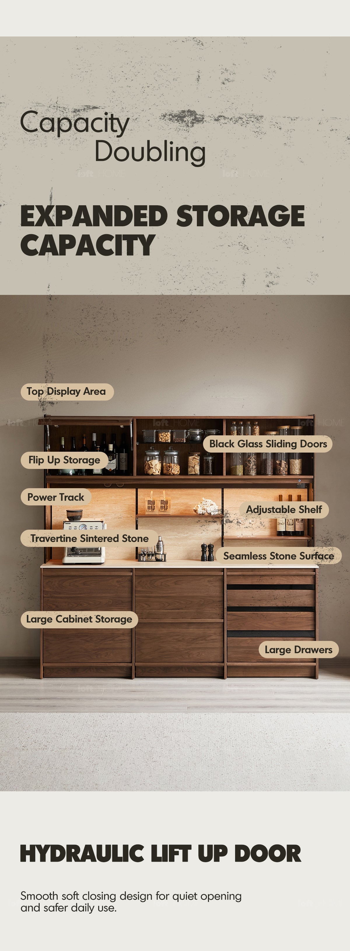 more product details and feature of Japandi Walnut Wood Sintered Stone Storage Side Cabinet AXIS