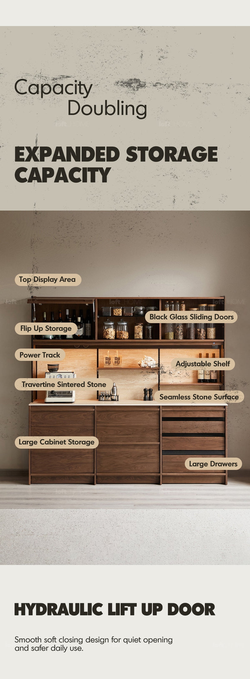 more product details and feature of Japandi Walnut Wood Sintered Stone Storage Side Cabinet AXIS