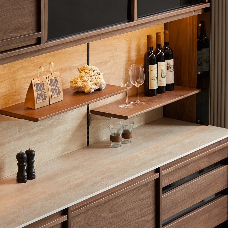 more color details of Japandi Walnut Wood Sintered Stone Storage Side Cabinet AXIS