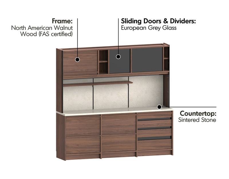 more material details of Japandi Walnut Wood Sintered Stone Storage Side Cabinet AXIS