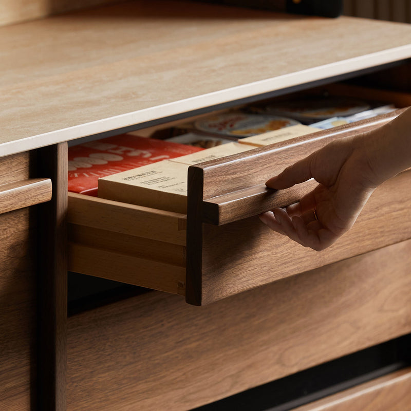 more color details of Japandi Walnut Wood Sintered Stone Cabinet AXIS