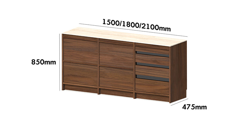 dimension detail diagram of Japandi Walnut Wood Sintered Stone Cabinet AXIS
