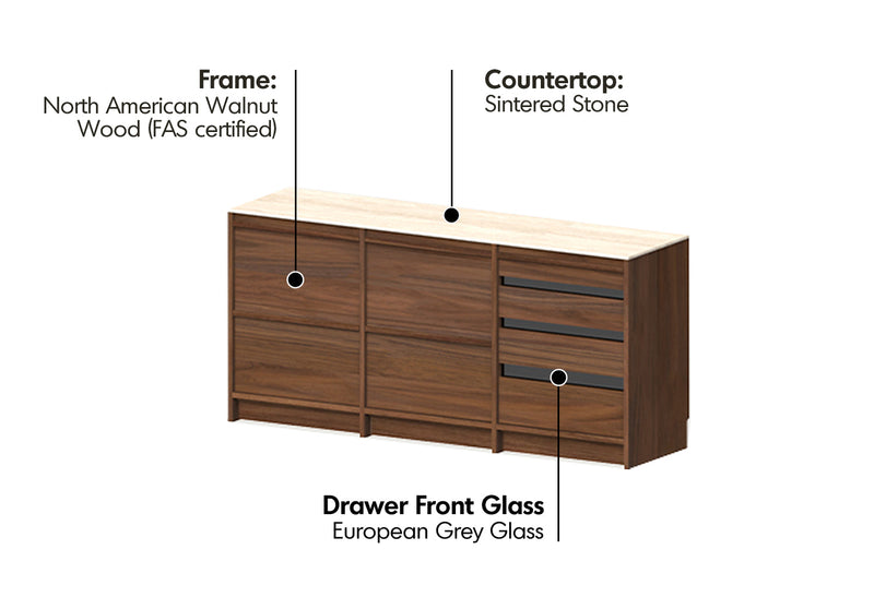 more material details of Japandi Walnut Wood Sintered Stone Cabinet AXIS