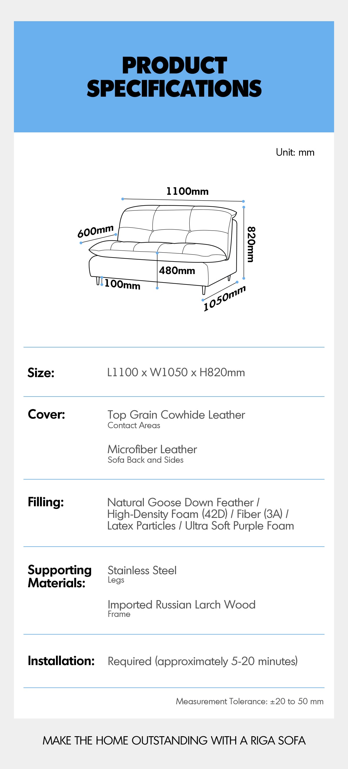more product details and feature of Vintage Genuine Leather 1 Seater Sofa RIGA
