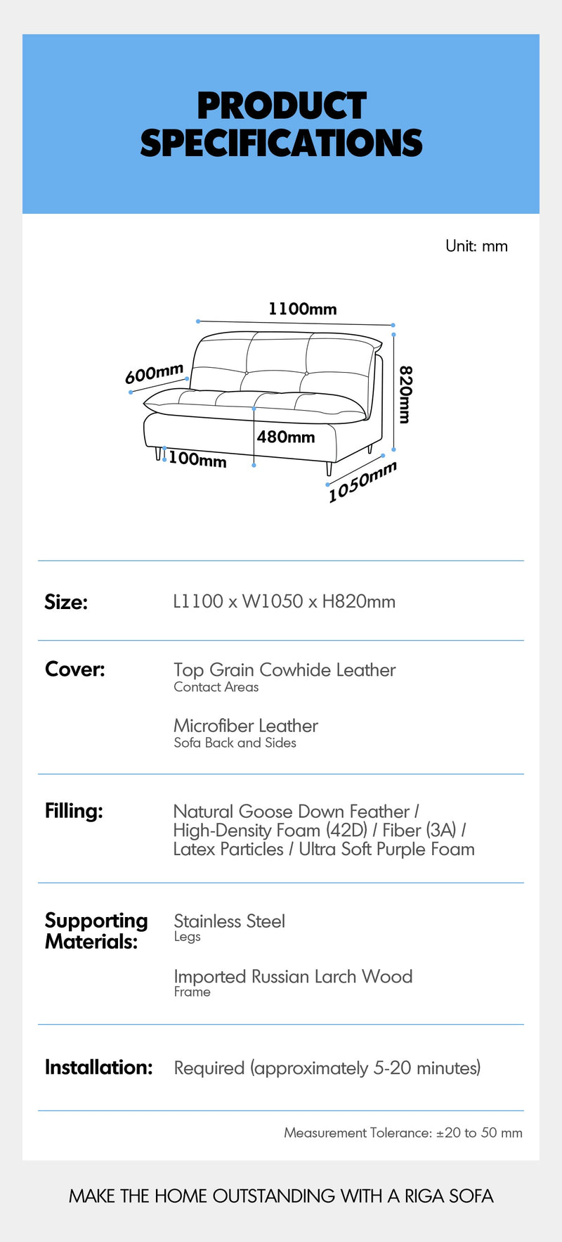 more product details and feature of Vintage Genuine Leather 1 Seater Sofa RIGA