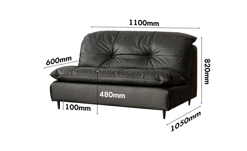 dimension detail diagram of Vintage Genuine Leather 1 Seater Sofa RIGA
