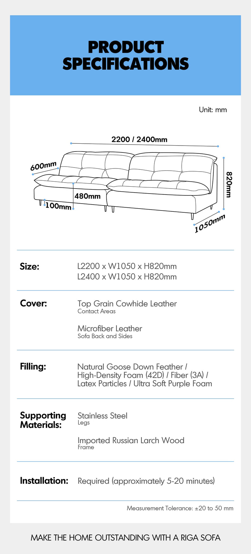 more product details and feature of Vintage Genuine Leather 3 Seater Sofa RIGA