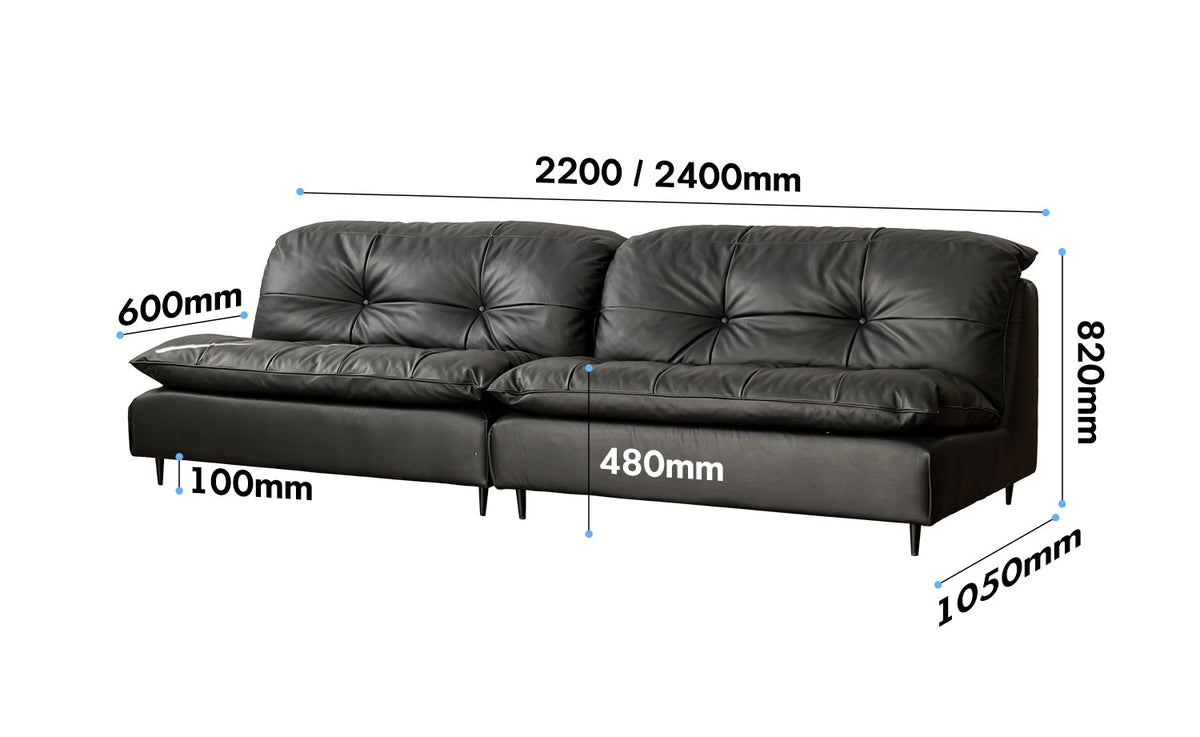 dimension detail diagram of Vintage Genuine Leather 3 Seater Sofa RIGA