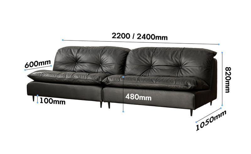 dimension detail diagram of Vintage Genuine Leather 3 Seater Sofa RIGA