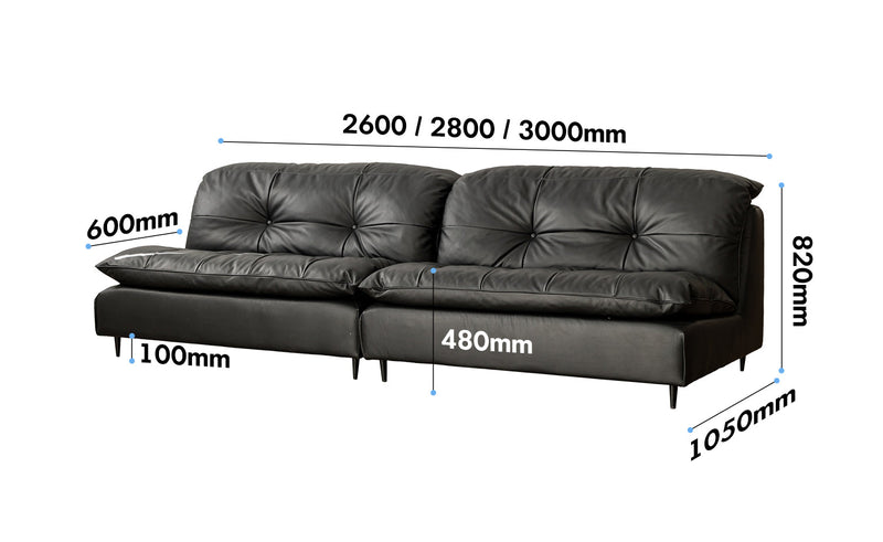 dimension detail diagram of Vintage Genuine Leather 4 Seater Sofa RIGA
