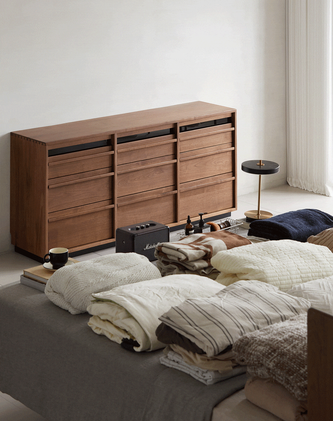 Japandi Walnut Wood Chest Of 9 Drawers AXIS